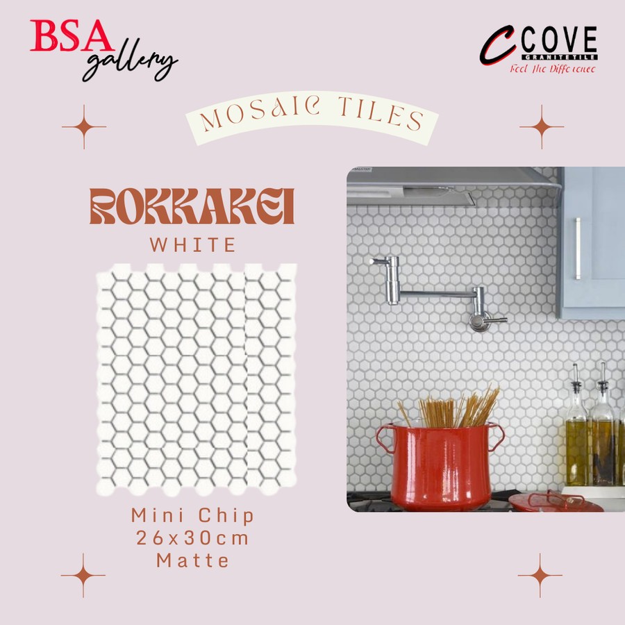 MOSAIC TILE HEXAGON MINI WHITE / KERAMIK MOZAIK PUTIH DINDING LANTAI