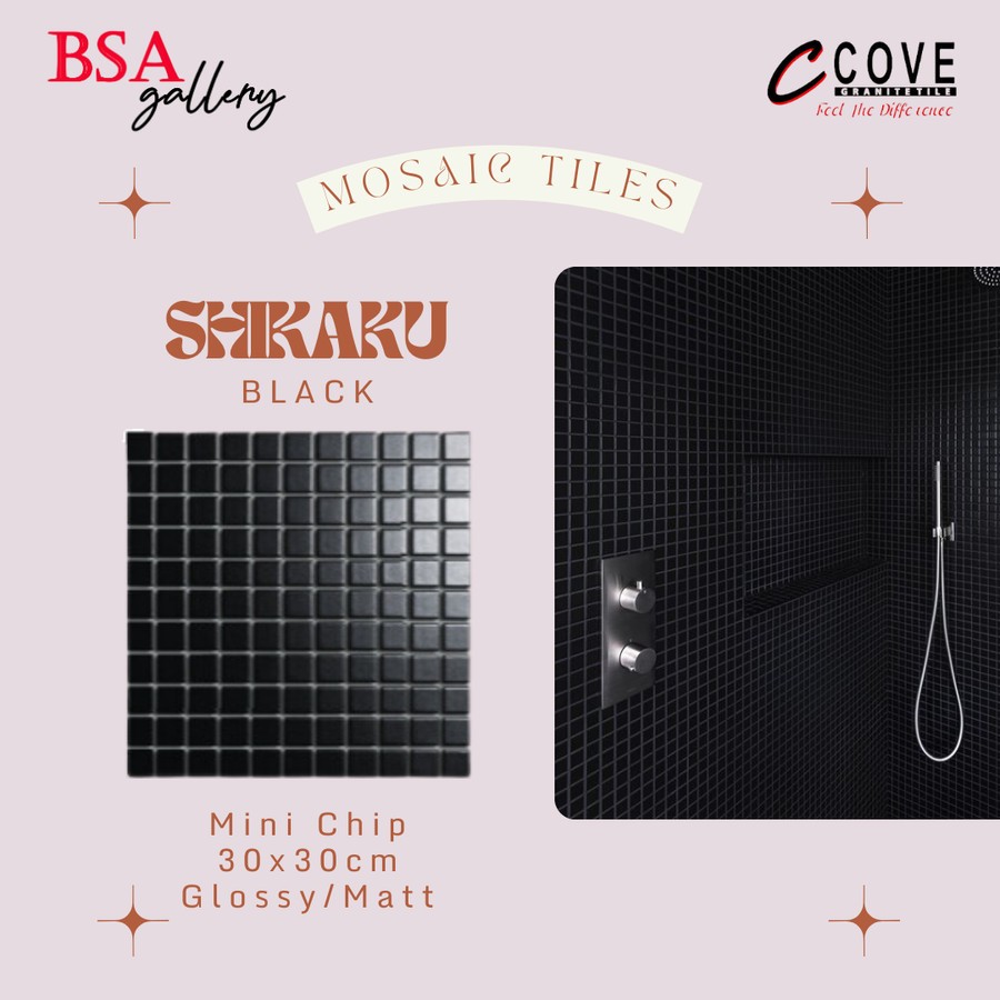 MOSAIC TILE SMALL SQUARE BLACK / KERAMIK MOZAIK HITAM LANTAI DINDING