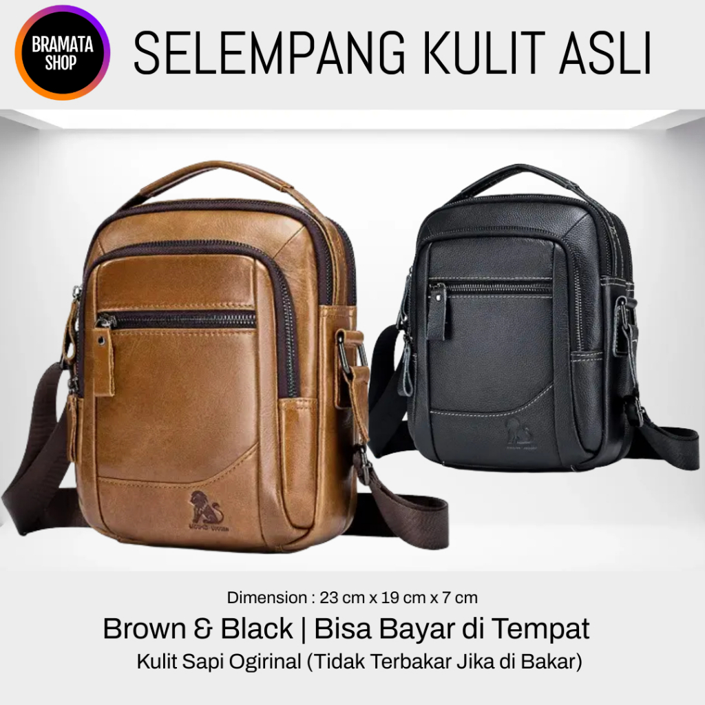 Tas Kulit Pria Tas Selempang Bahu 100% KULIT ASLI Tas Kerja ORIGINAL Premium