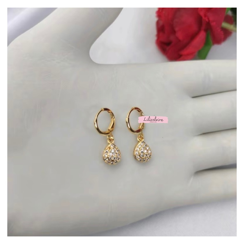 Anting Xuping Gold Anting Dewasa Model Clip Full Permata satu