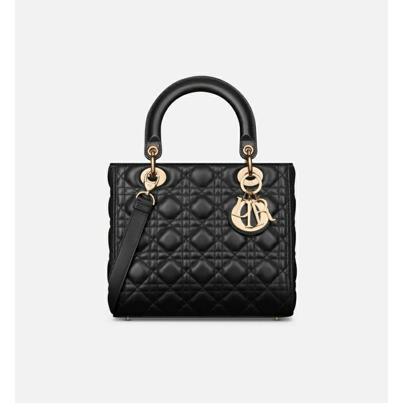 Medium Lady Dior Bag, Black Cannage Lambskin