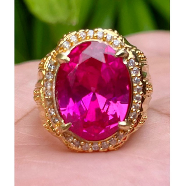Cincin Batu Akik Permata Merah Siam Rose Oval Top Kristal