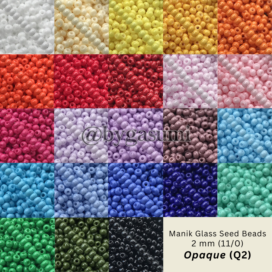(Q2) 10 & 50 Gr Manik Premium Ukuran Seragam 2mm 11/0 Opaque Glass Seed Beads Solid Biasa Doff Candy