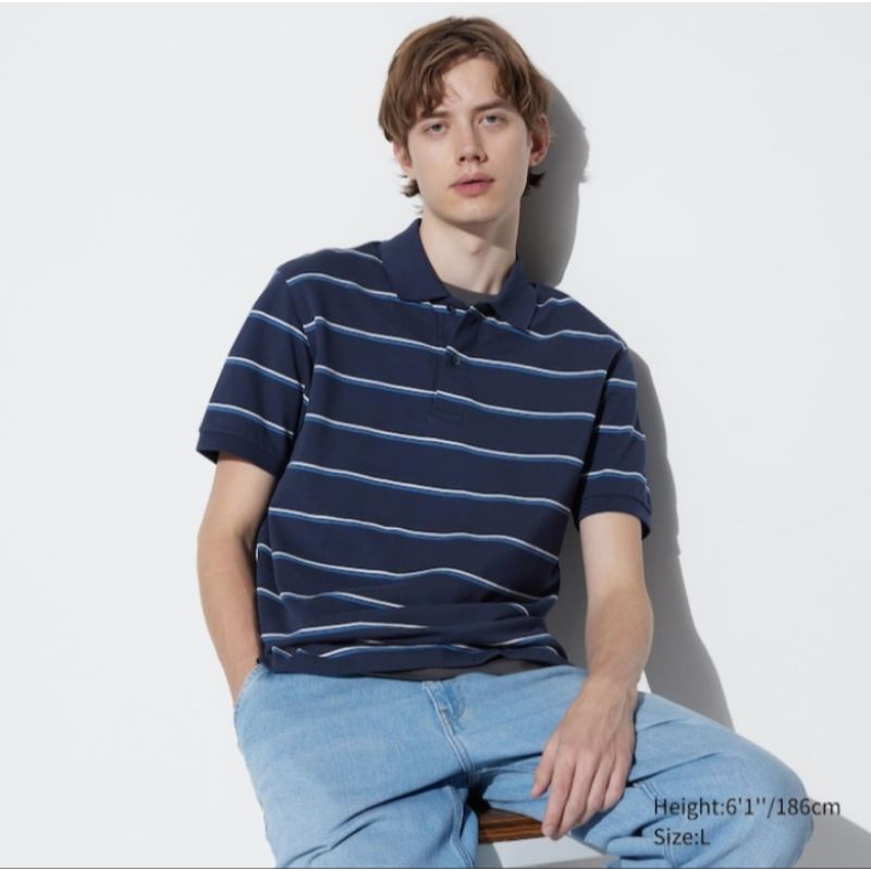 Kaos Polo Dry Pique Garis Lengan Pendek Men Uniqlo