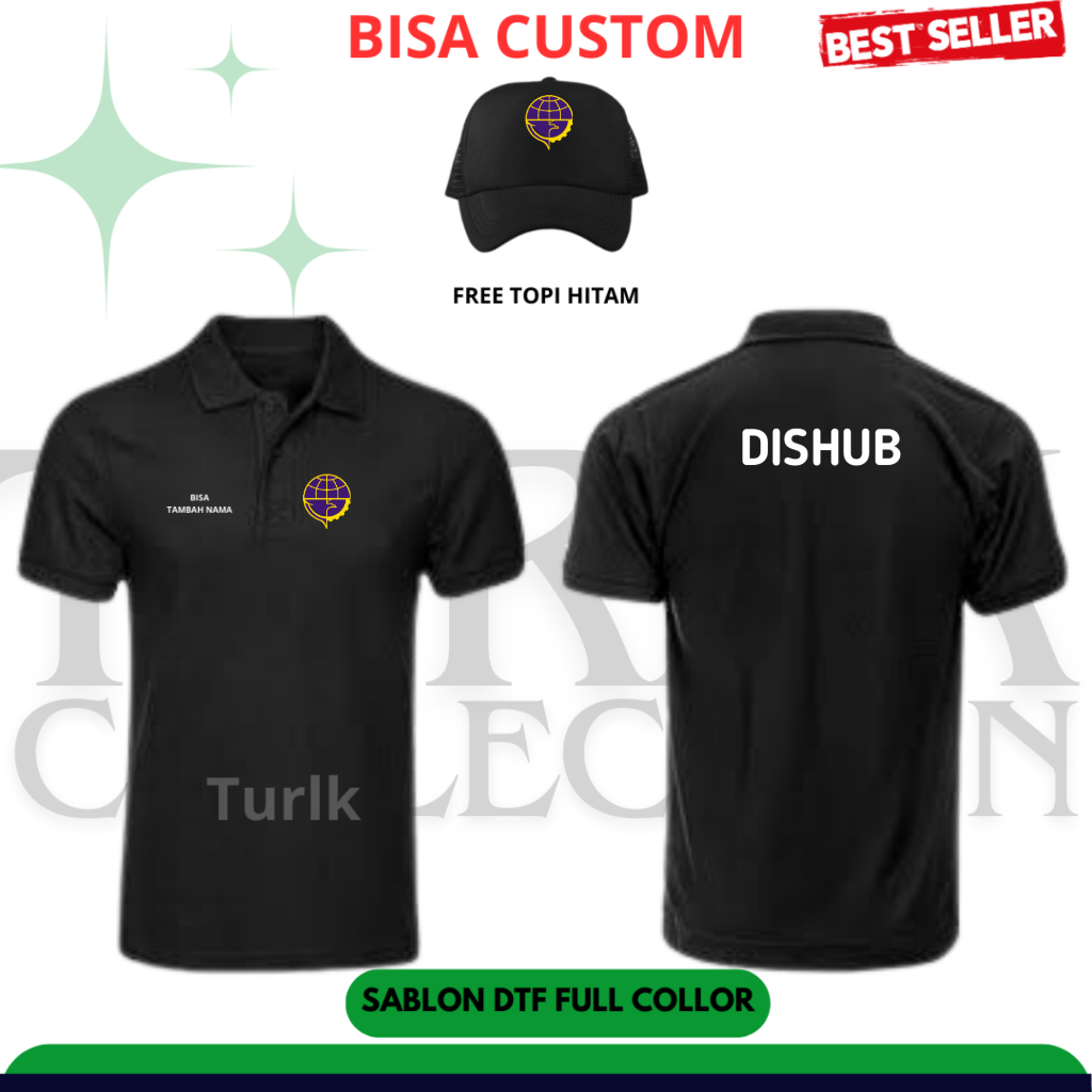 Baju Dishub Baju Polo Dinas Perhubungan Baju Halus Menyerap Keringat Free Topi Hitam