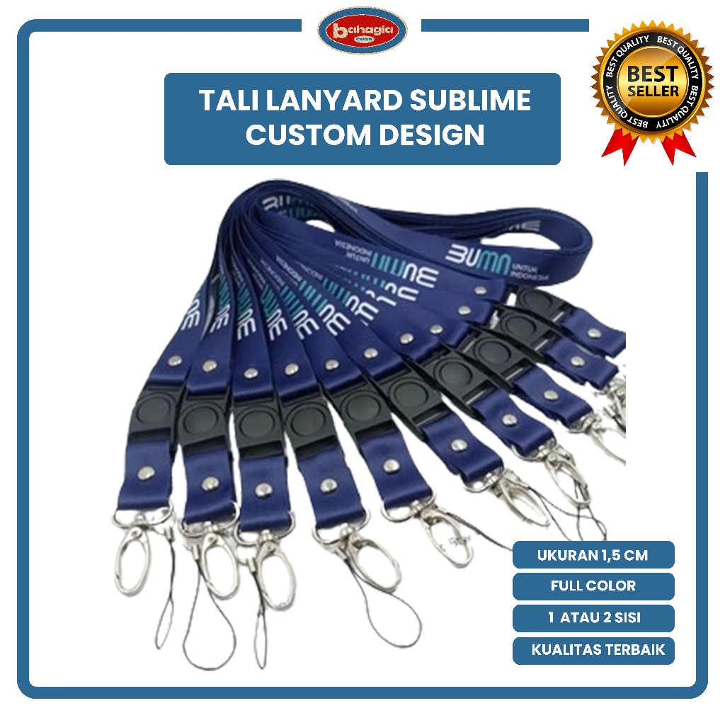 

TALI LANYARD CUSTOM DESIGN FULL PRINT 1,5cm 1 ATAU 2 MUKA / TALI ID CARD CUSTOM PRINTING 1 ATAU 2 SISI