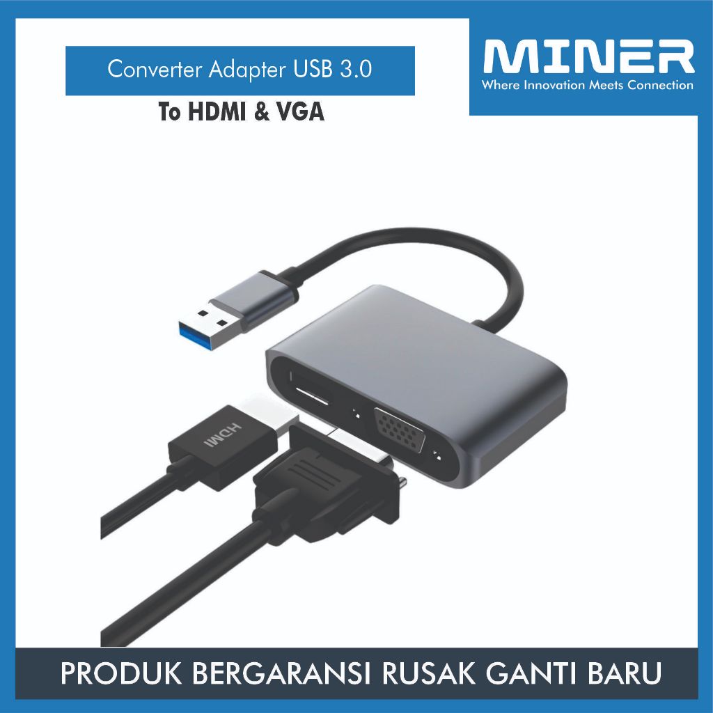 MINER Converter Adapter USB 3.0 to HDMI & VGA