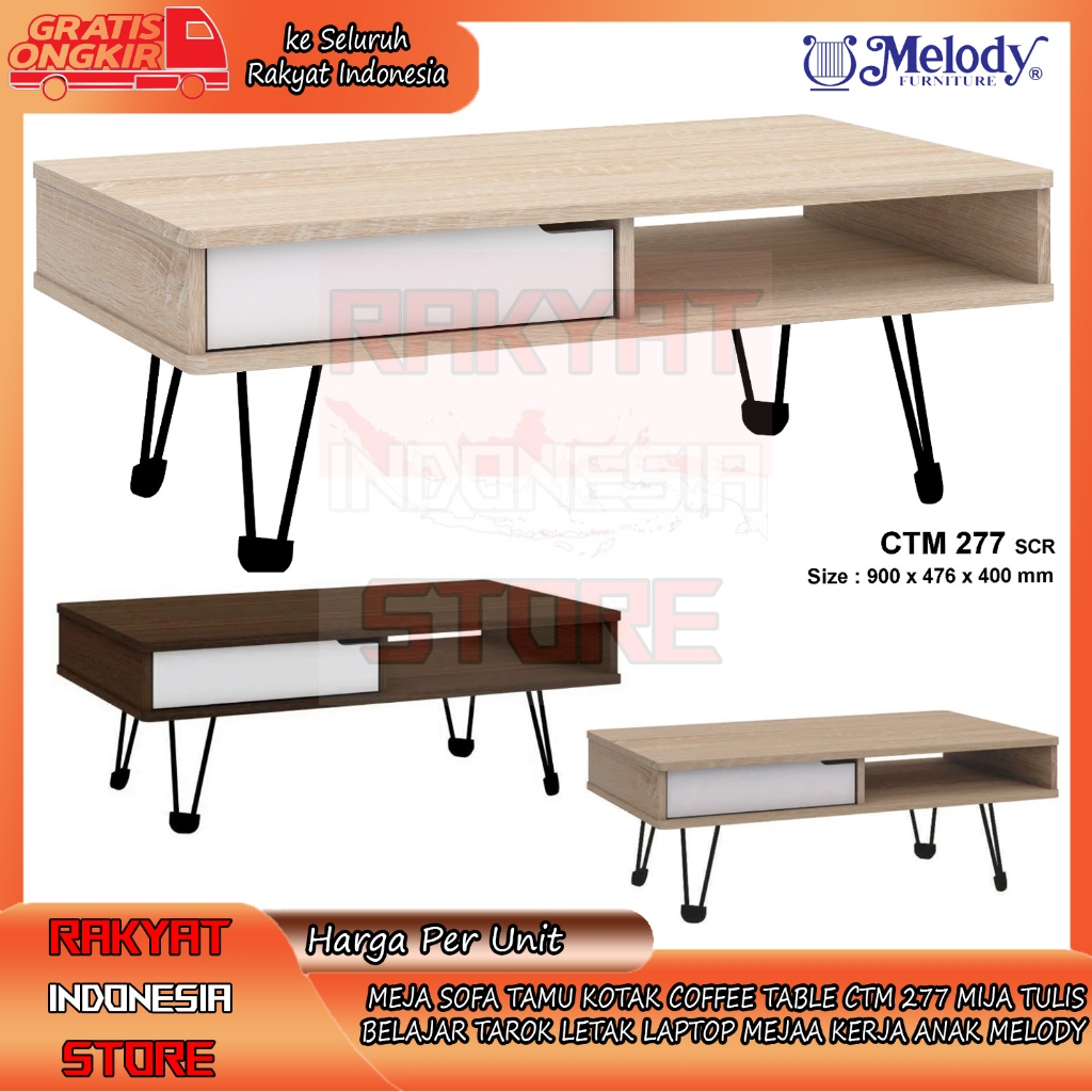 [Instant] MELODY Meja Kopi CTM 277 Teh Santai Colombia Walnut Coffee Table Sonoma Cream White Mini P