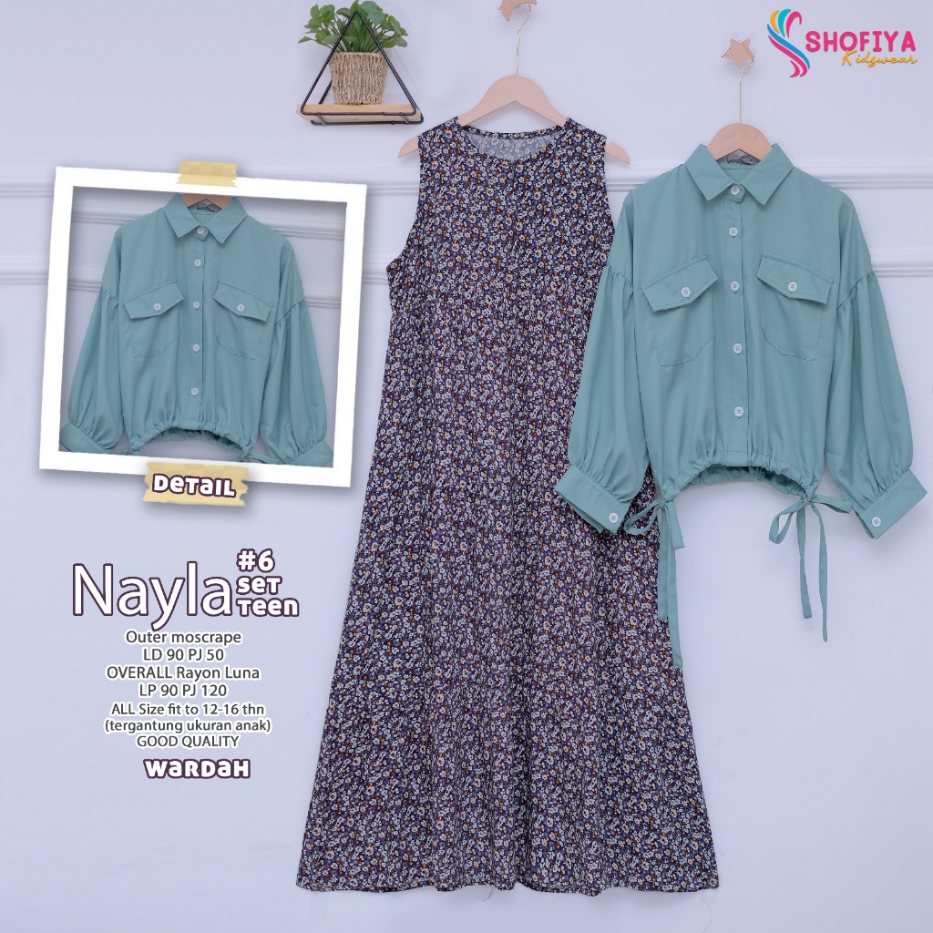 nayla gamis dress dres baju pakaian busana overall rayon motif bunga setelan set 2in1 outer moscrepe