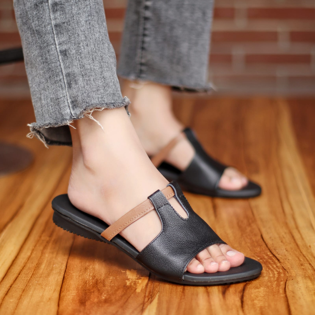 Sendal slop wanita kulit asli garut model baru dan kekinian -sendal wanita kulit asli