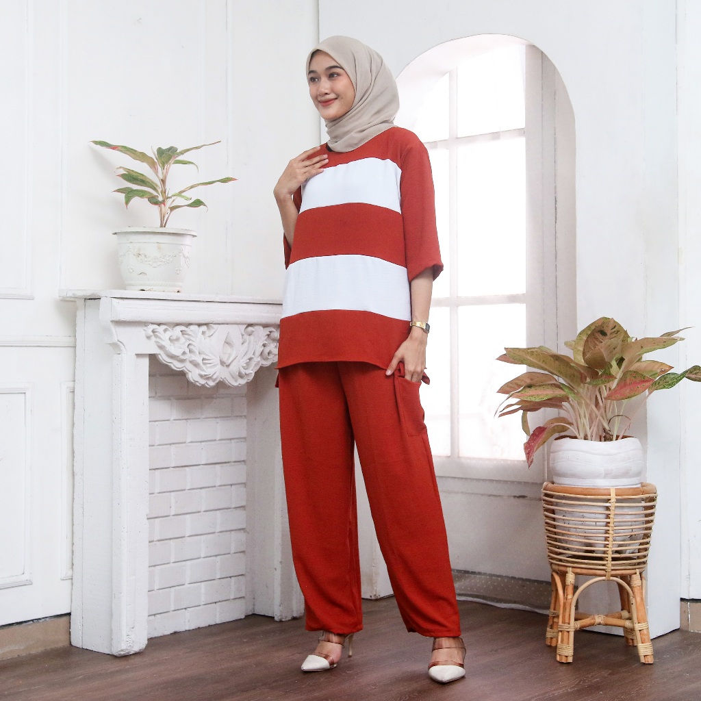 Olivia Oneset Salur Celana Cargo Cringkel Airflow/ Setelan Cargo Salur/ Oneset Cringkel/ Oneset Terb