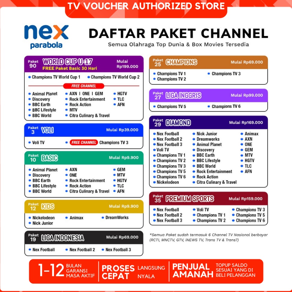 Nrp Paket Nex Parabola Matrix DIAMOND Champions Liga Indonesia Liga Inggris 3 HARI