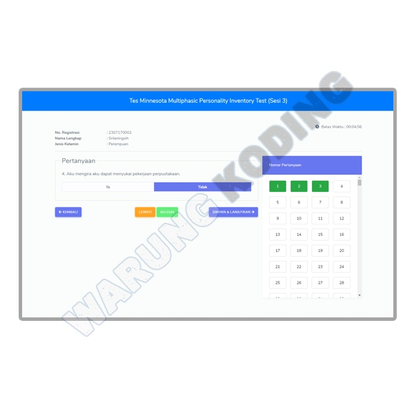 Source Code Aplikasi CBT Psikotes MMPI menggunakan Codeigniter 4