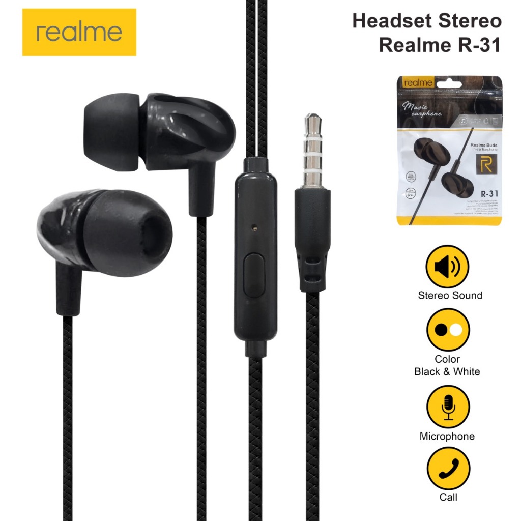 Headset Hansfree Earphone Realme Buds 7 / R21 / R24 / R30 / R31 / R33 / R34 / R50 / RMA101 Extra Bass - SenseAcc