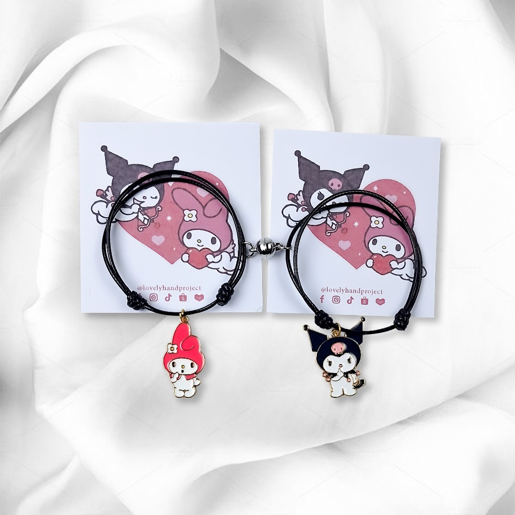 Gelang Couple Kuromi Cinamonroll Liontin Tali Waterproof Adjustable Copel Bestie Magnet Attract Pers