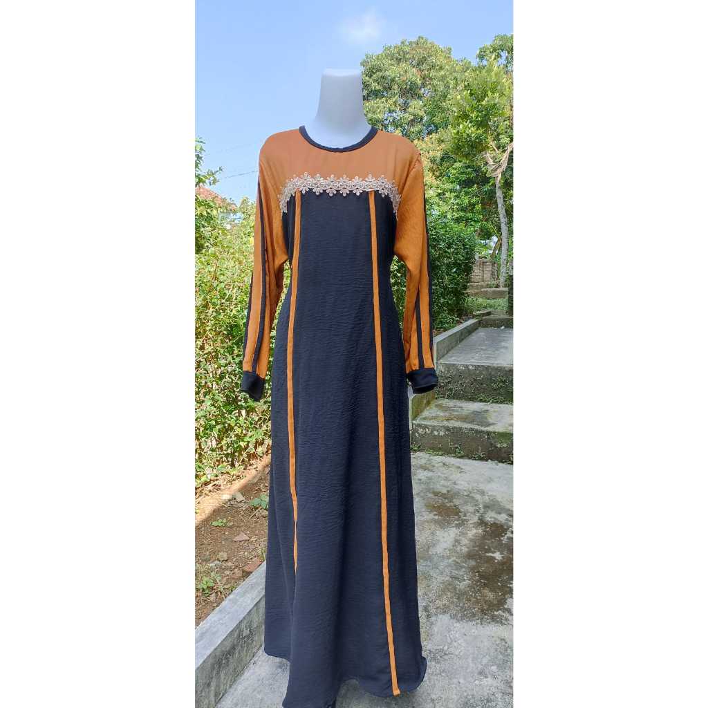 Gamis Syar'i terbaru 2024 bahan crinkle premium kombinasi renda