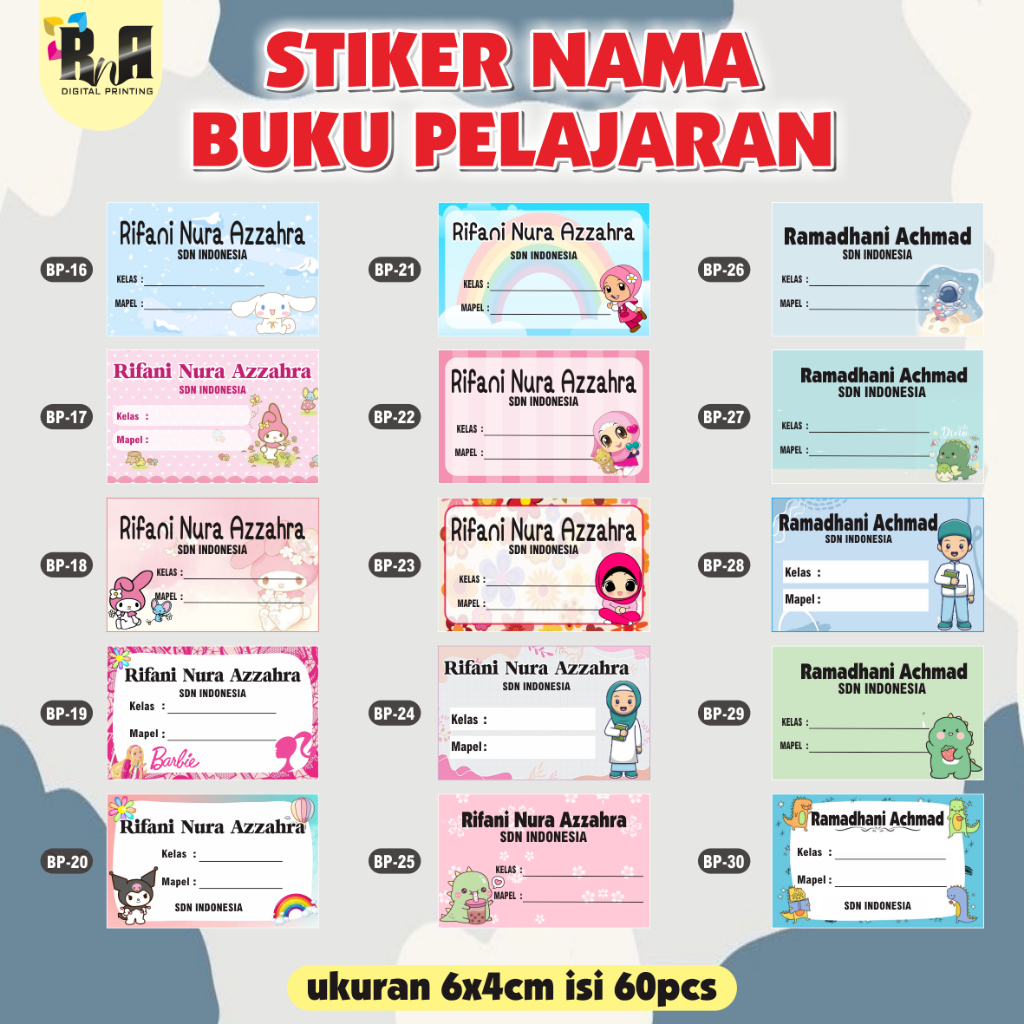 

Stiker Nama Buku Pelajaran Custom