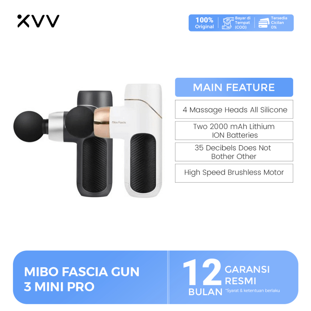 Mibo Fascia Gun 3 Mini Pro Alat Pijat Elektrik Massage Gun Pijat Getar Elektrik Terapi Otot 4 in 1