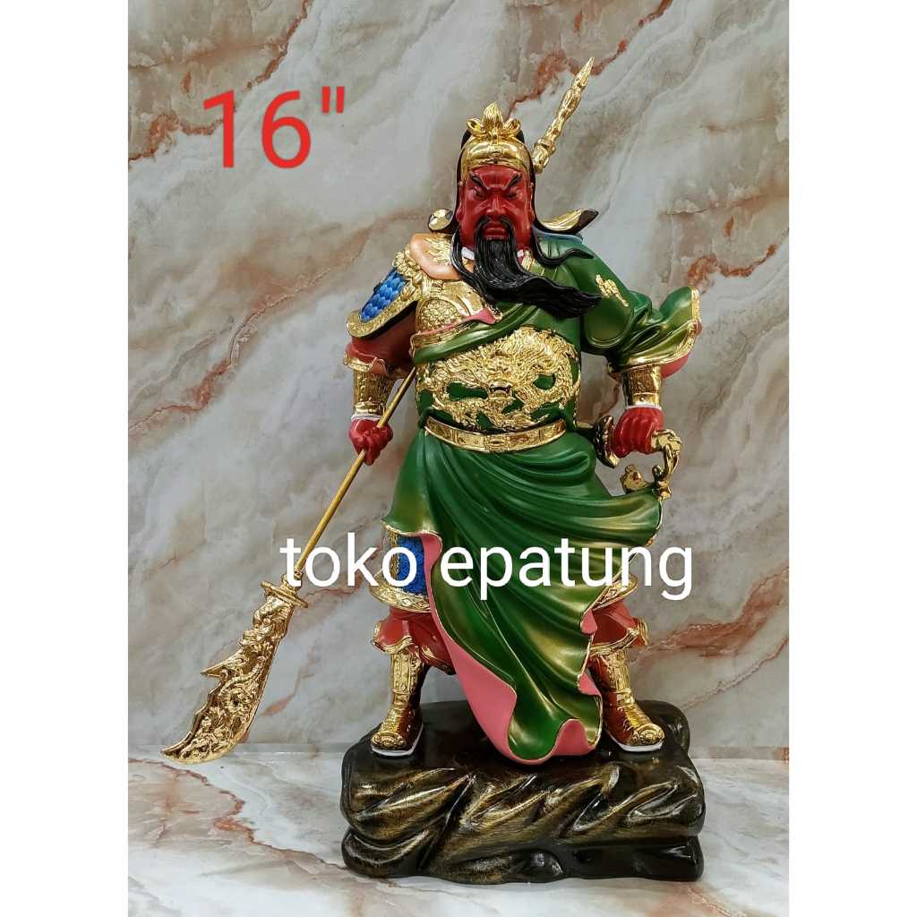 patung dewa kwan kung / kwan kong / kwan te berdiri fiber 16 inch - g