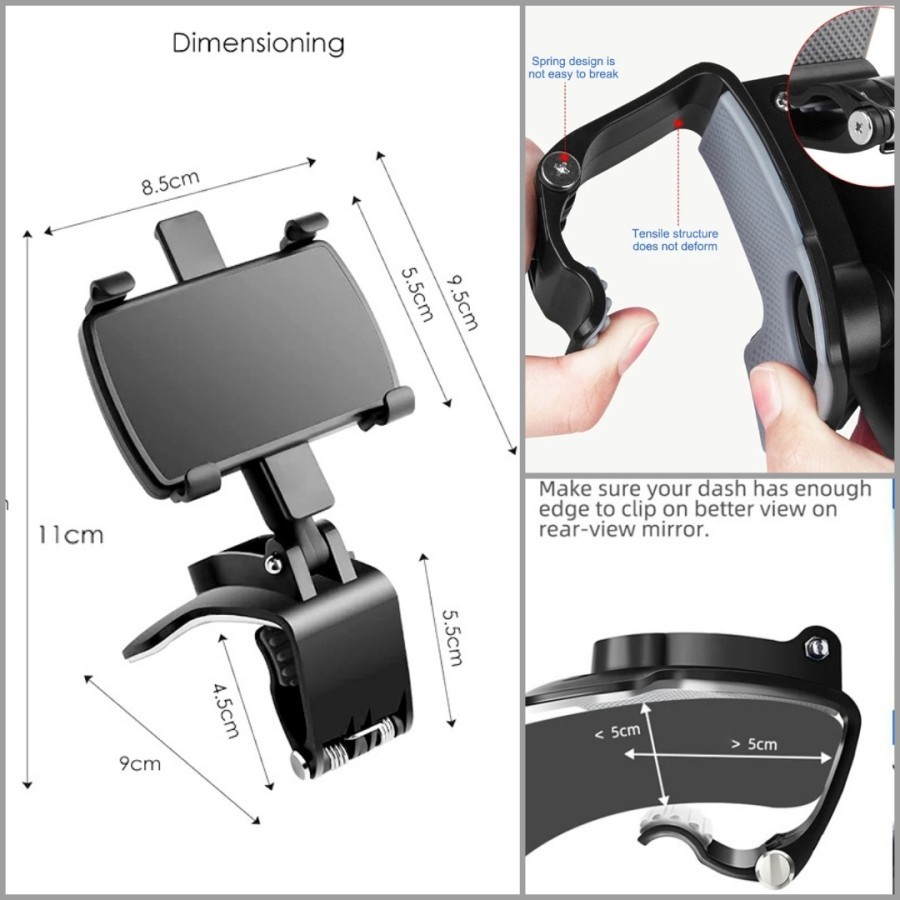 MH - Holder Jepit Kaca Spion Mobil 3in1 Dasboard Holder Mobil Visor D35