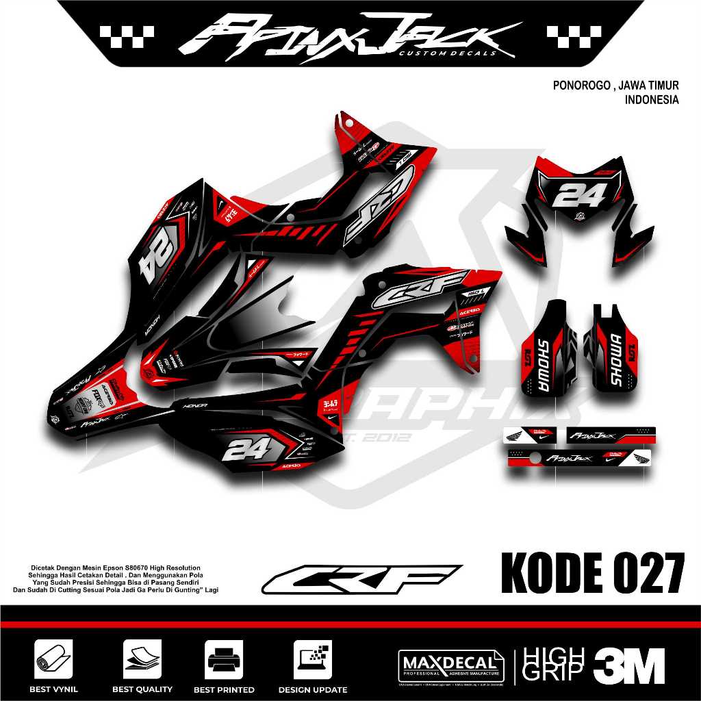 DECAL CRF 150 L HITAM GOLD KODE 027 / STICKER DECAL CRF 150 L SUPERMOTO
