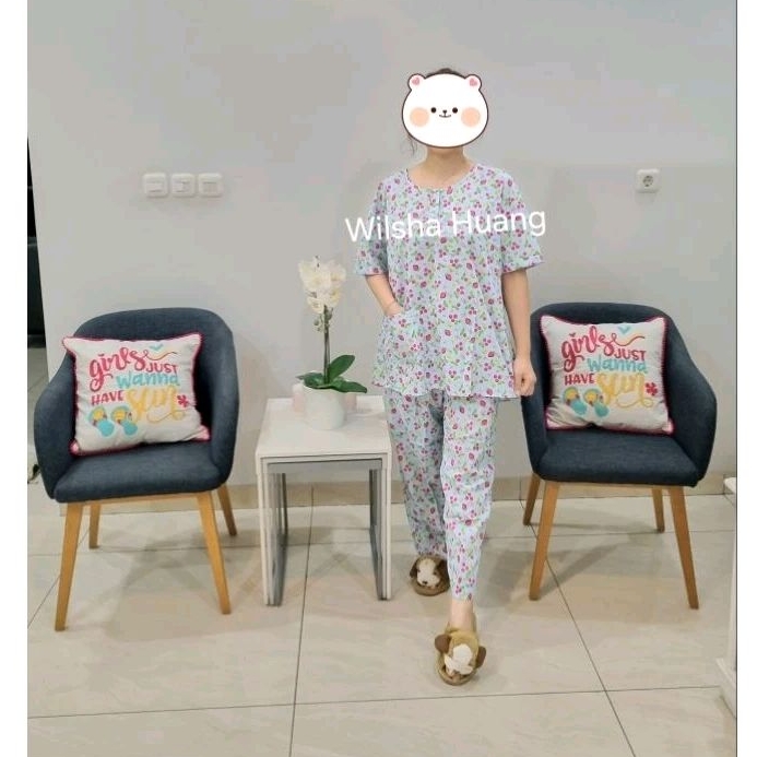 Baju Tidur ● Piyama Hoki Sheila Jumbo Size XXL C.Panjang cherry