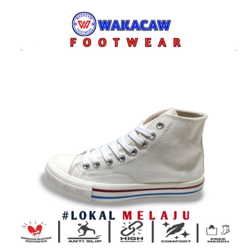 [ WAKACAW ] SEPATU BOOT HIGH PRIA DAN WANITA UNISEX OFFWHITE LIS MERAH