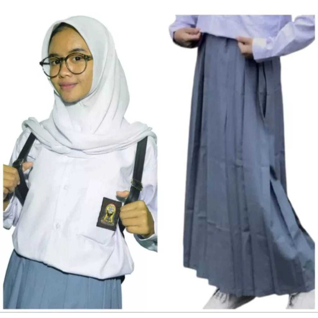 Seragam SMA Rok Panjang Rempel Bawah Pinggang Abu - Seragam Sekolah - Rok Rempel - Rok SMA