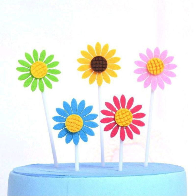 Cake topper bunga matahari isi 5pcs | topper kue bunga matahari isi 5 | topper kue gambar bunga mata
