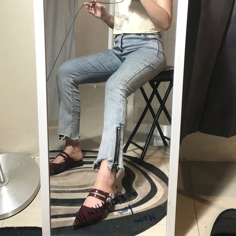 zipper cutbray jeans skinny