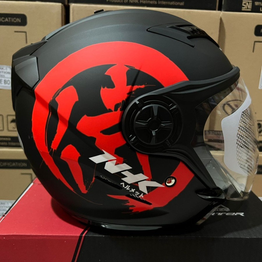 HELM NHK GLADIATOR KANJI BLACK RED DOFF HELM OPEN FACE