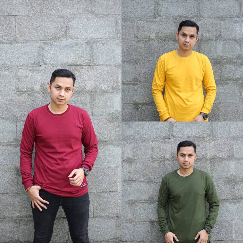 Kaos Lengan Panjang Polos Pria - Kaos Long Sleeve Polos Pria Bahan Cotton Combed 24
