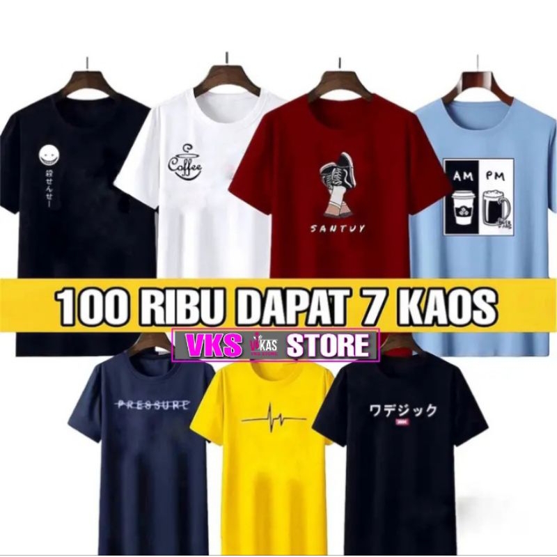PAKET BUNDLE KAOS MOTIF DISTRO DEWASA PRIA READY L-XL LENGAN PENDEK COWOK KEREN VIRAL TERMURAH Beli 
