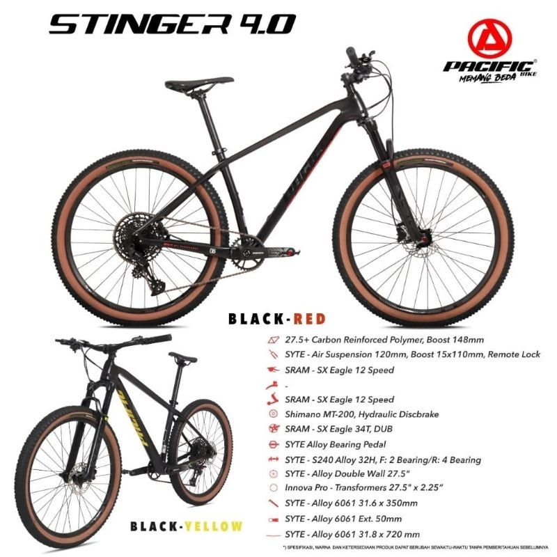 SEPEDA MTB 27.5 PACIFIC STINGER 9.0 CARBON 12SPEED MURAH BERKUALITAS / SEPEDA GUNUNG PACIFIC STINGER