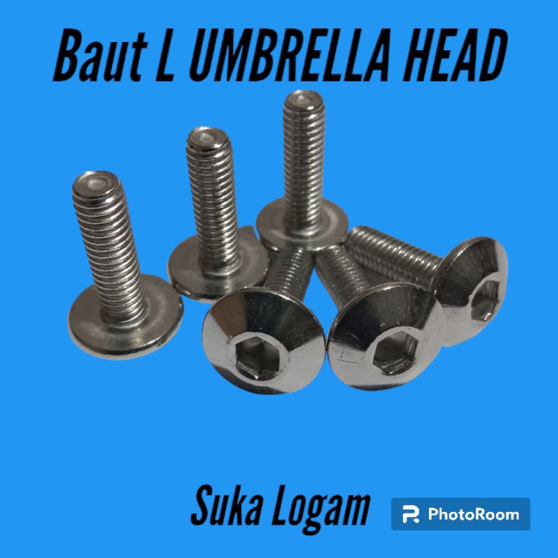 Baut L UMBRELLA HEAD M6 x 16 ( Panjang 1.6cm ) Stainless Steel 304 Drat 10 / Kunci L5