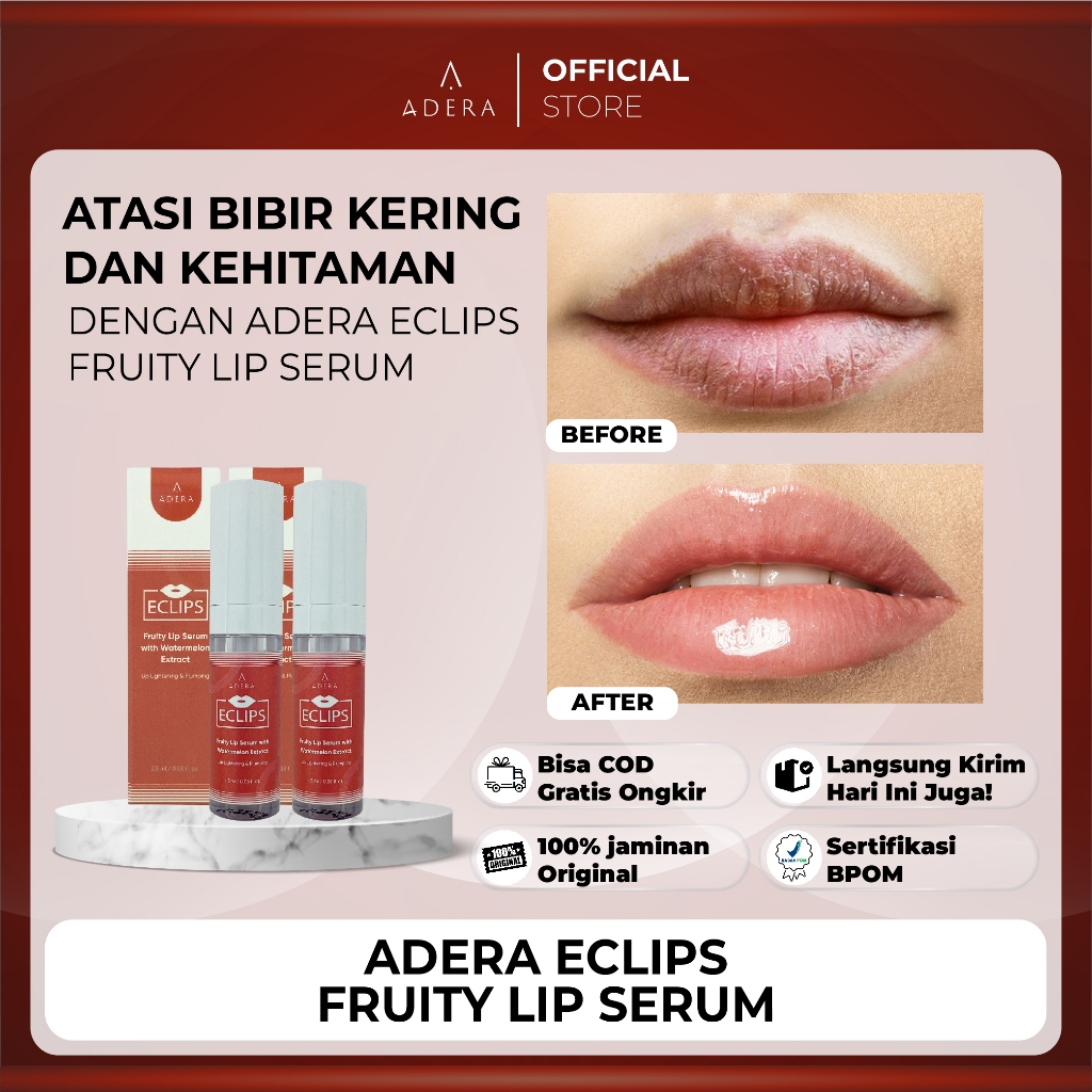 Beli 1 Gratis 1.Adera Serum Bibir Hitam, Kering, Pecah Jadi Pink Merah Alami Permanen Wanita Pria
