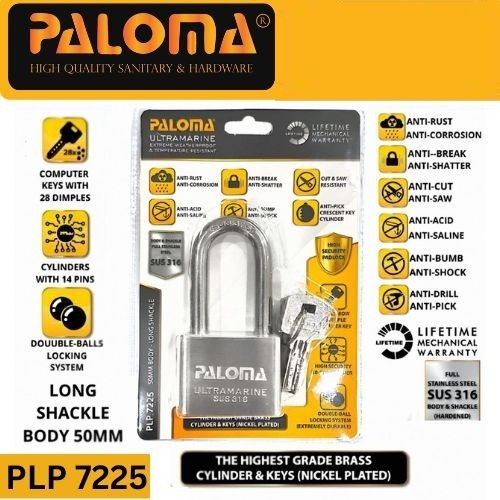 PALOMA PLP 7225 Gembok Ultramarine SUS 316 50mm - Long Shackle