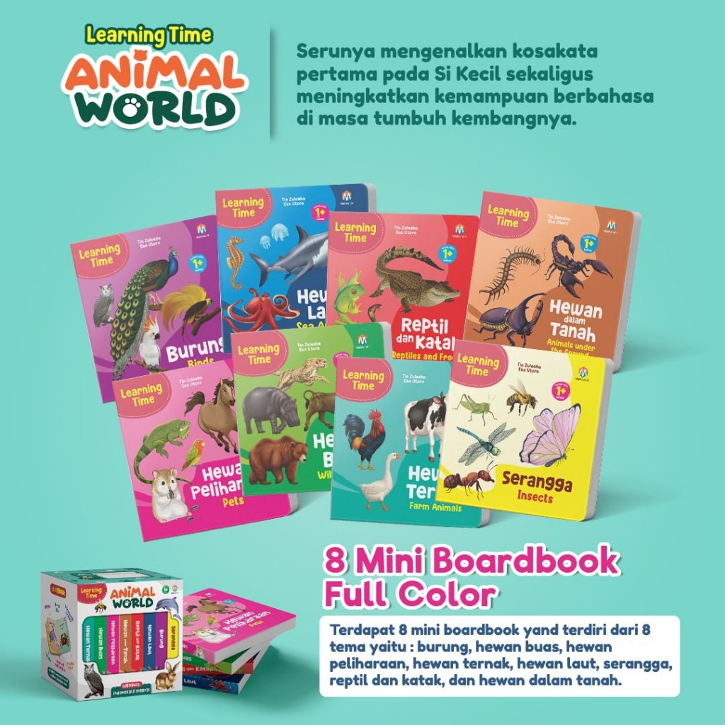 [Ready Stock] Set Mini Boardbook Learning Time Animal World - Boardbook Anak Buku Anak Balita Hewan