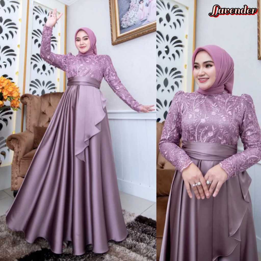 Azura dress wanita modern mewah/pakaian kondangan satin borkat kekinian