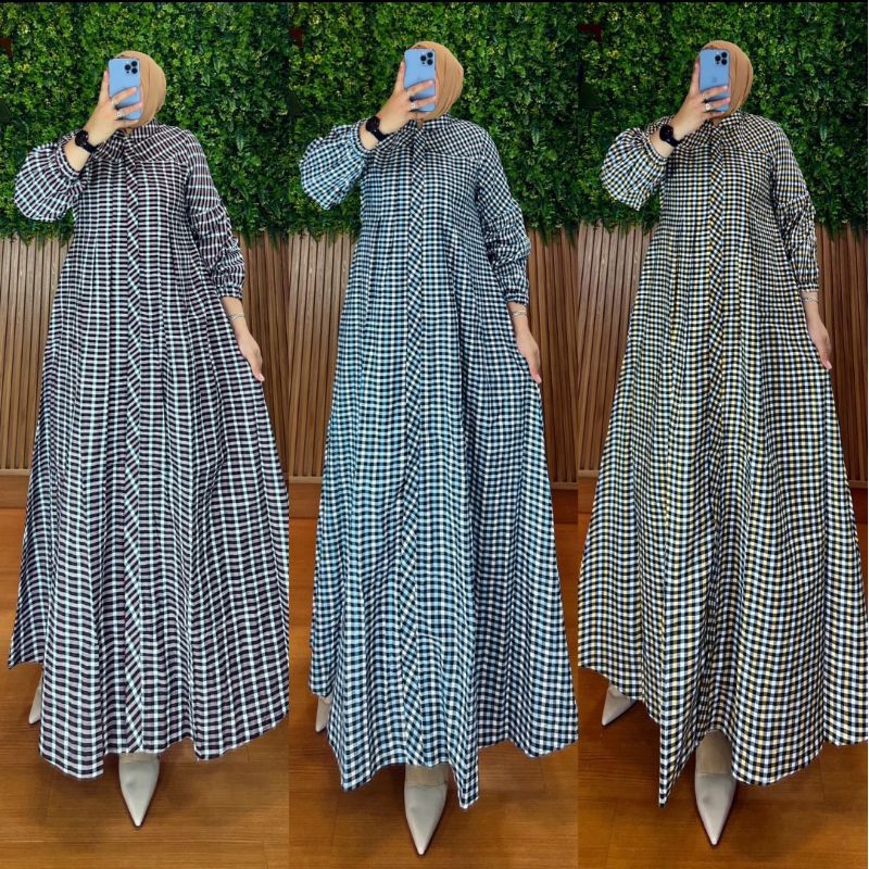 gamis linen kotak
