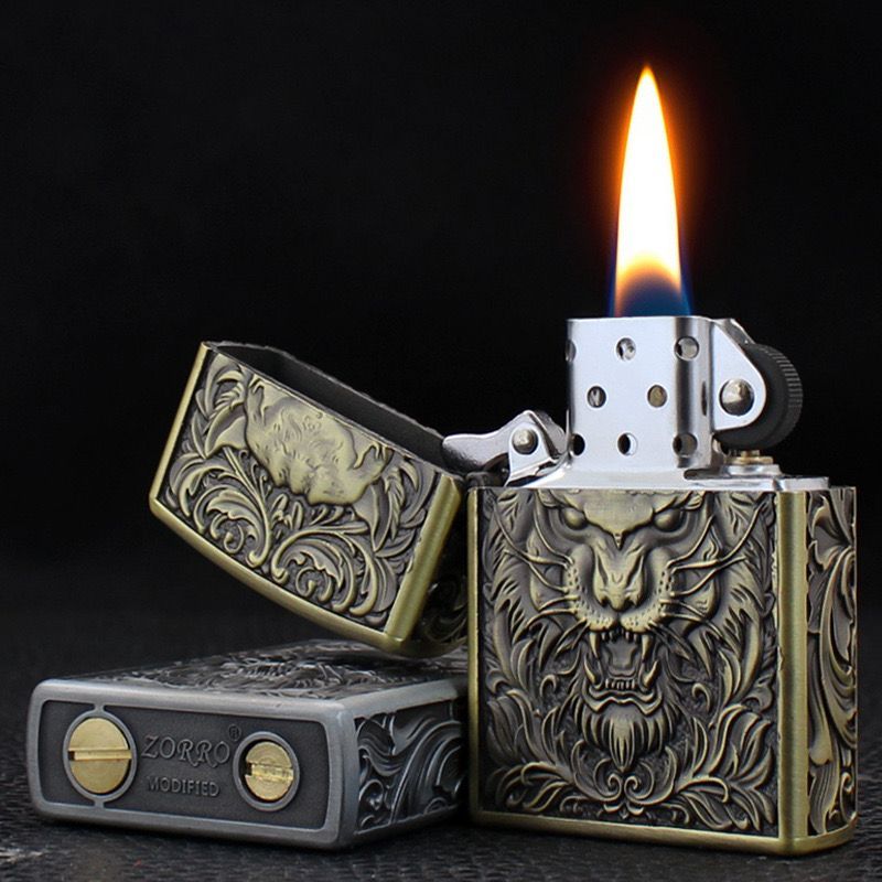 Mancis Korek Api Zorro Minyak Motif Singa ZK22-2 Korek Antik Unik Gift