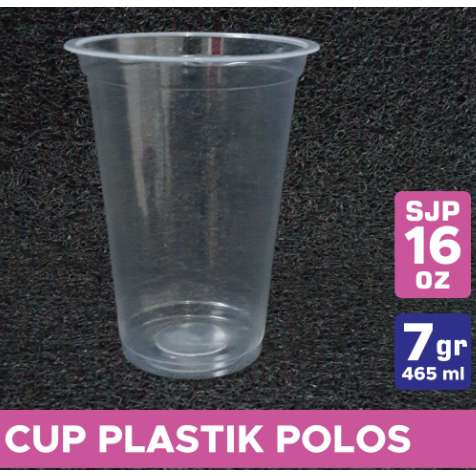 Cup Gelas Plastik 16 Oz Datar  Perlengkapan Minuman Boba Thai Tea Jus Kopi merek SJP SAP