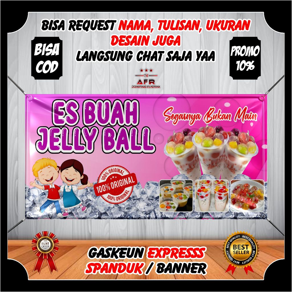 Spanduk/Banner ES BUAH JELLY BALL VIRAL / Banner Jualan ES JELLY BALL ukuran 120x60cm