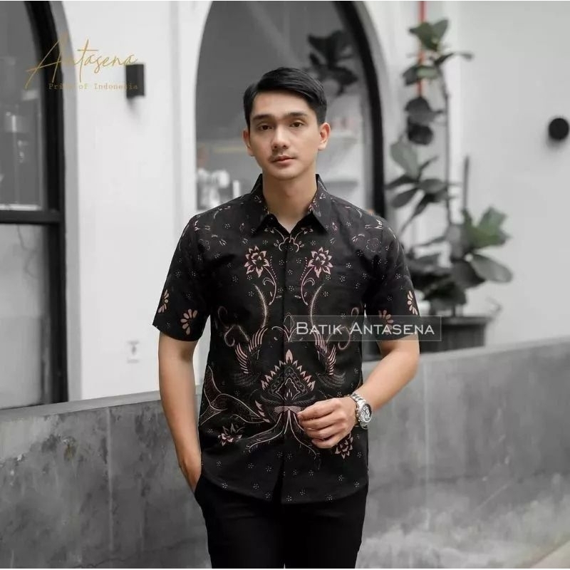 Kemeja Batik Pria Premium Lengan Pendek Size Jumbo M L XL XXL Batik Purnia Sogan