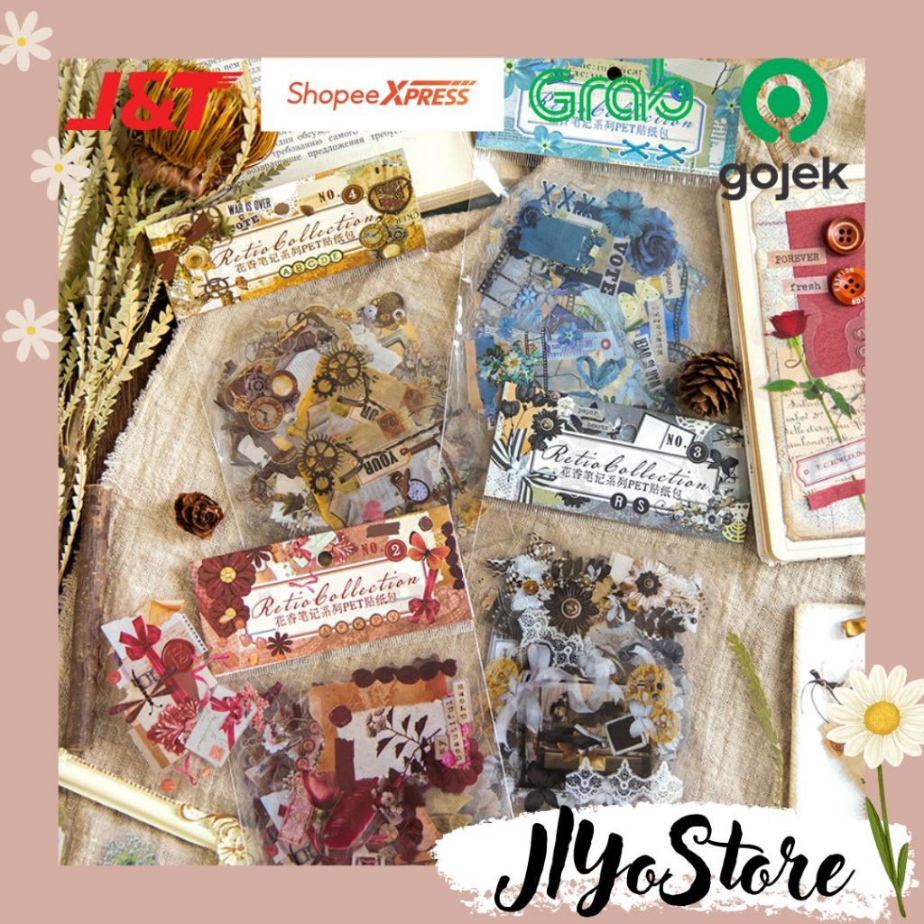 

30pcs Stiker Sticker Anti Air Retro Vintage Bujo Journaling Scrapbook Planner Aesthetic Lucu DIY