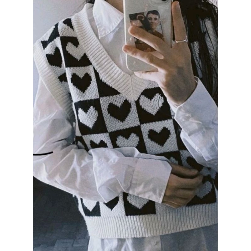 RAJUT ROMPI MOTIF LOVE (B61)  LOVE VEST ROMPI RAJUT WANITA KEKINIAN