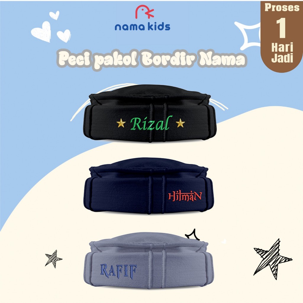 PECI PAKOL BORDIR NAMA ANAK DEWASA SATUAN TOPI TALIBAN PECI AFGANISTAN KOPEAH MURAH PECI ANAK DEWASA