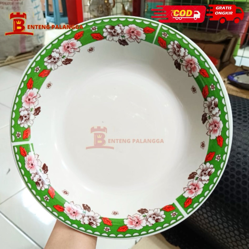 6 BH Piring Makan 9,25 Fiori Hijau dan Coklat Keramik Porcelain