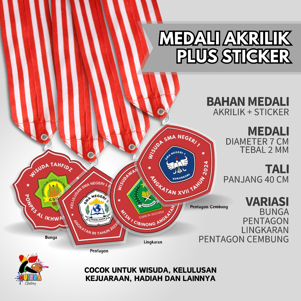 

Kuinsa Gallery Custom Medali Sticker Bahan Akrilik Penghargaan Olimpic Kelulusan Sekolah Souvenir Hadiah Wisuda