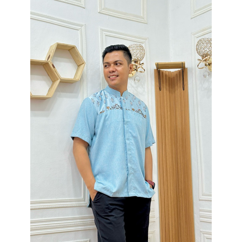 couple koko cowo tangan pendek untuk gamis beby blue aqila